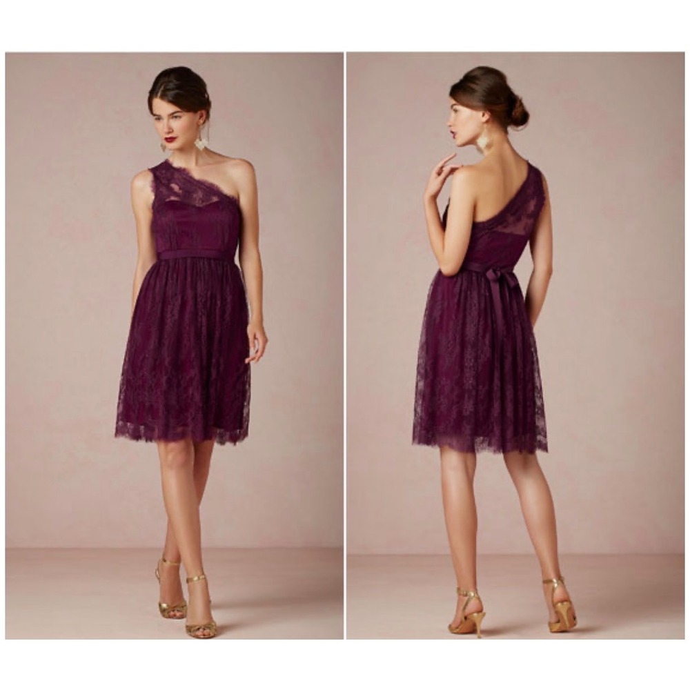 Va Et Vien for BHLDN Womens Burgundy One Shoulder Floral Lace Mini Dress Size 4